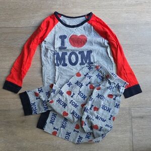 Kids 'I Love Mom' Red and Gray Pajamas